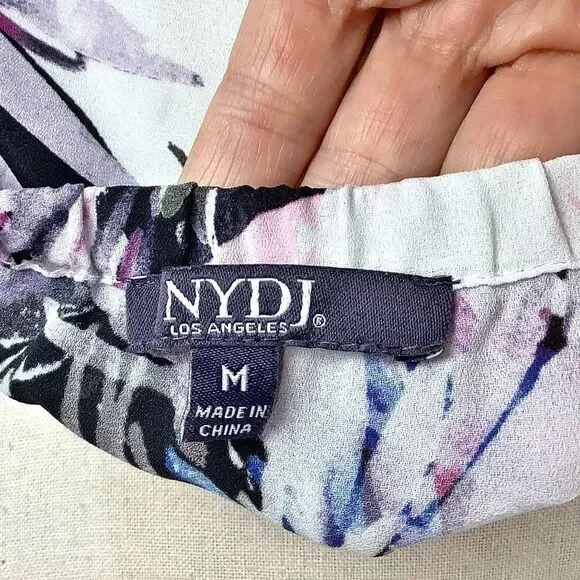 NYDJ Blouse Womens Medium Boho Hawaiian Tropical Floral Top Ruffle Cold Shoulder - Picture 11 of 13